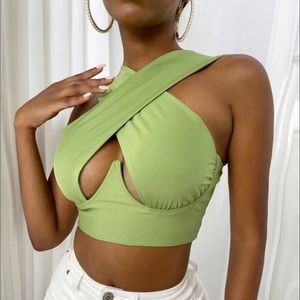 green criss cross cut out top